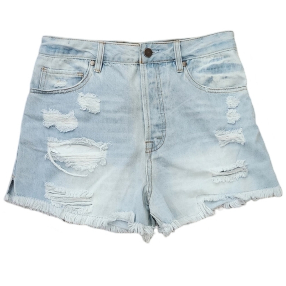 NWT Easel Button fly Cut-off Blue Denim Shorts Women's Small